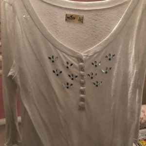 White Hollister Tee with sequins